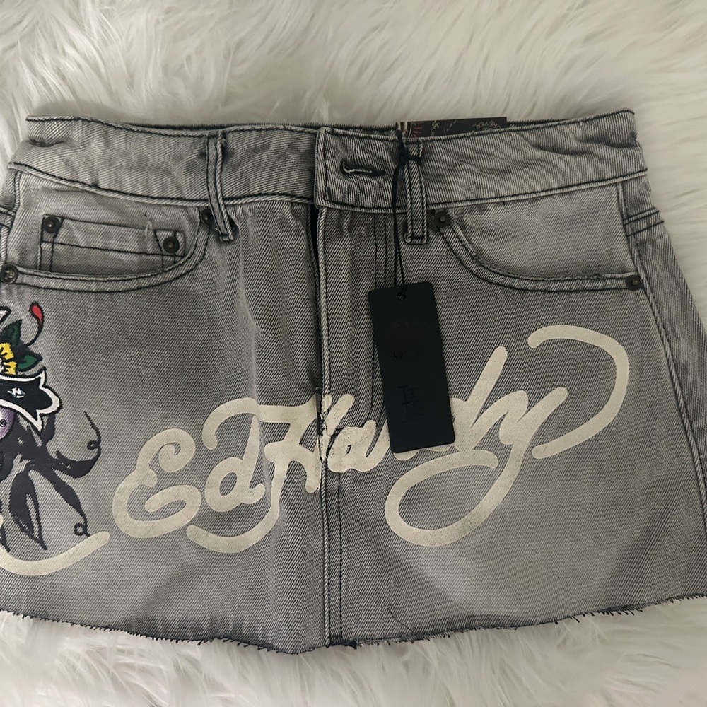 Ed Hardy Gray Denim Skirt